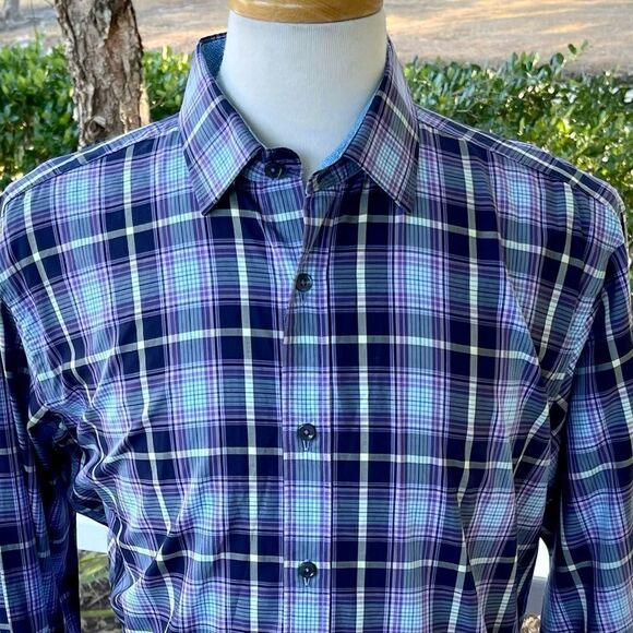 Bugatchi Plaid Long Sleeve Shirt. Size Large. - Picture 2 of 11